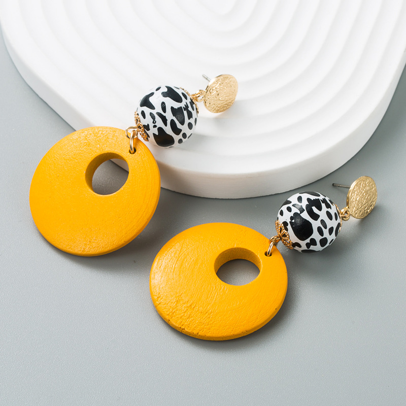 Korean fashion creative geometric shapes hollow wood earrings