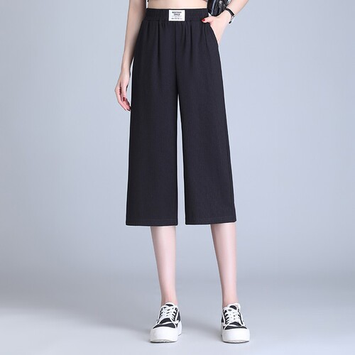 High-waist slimming loose wide-leg capris 2025 summer thin ice silk loose casual pants wholesale