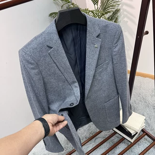 H家--加厚保暖商务休闲平驳领便西秋冬季时尚毛呢外套男西装