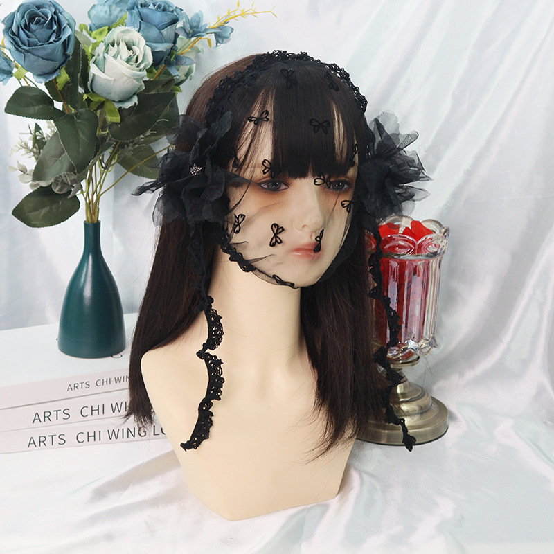 Amazon transfronterizo de encaje negro velos de cabello agujeros grandes toque de malla foto de fiesta de belleza TK