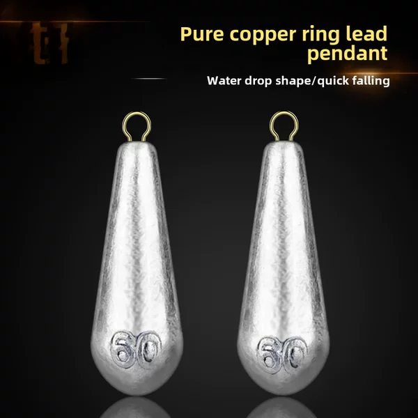 Qianlu Lai Lead Pendant Long-Range Copper Ring Water Drop-Shaped Pendant with Ring Fishing Lure Rod Sea Rod Willow Leaf Ring Round Belt Ring Fishing Pendant