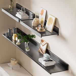 免打孔墙上置物架客厅一字隔板墙壁挂装饰书架太空铝通用置物层板