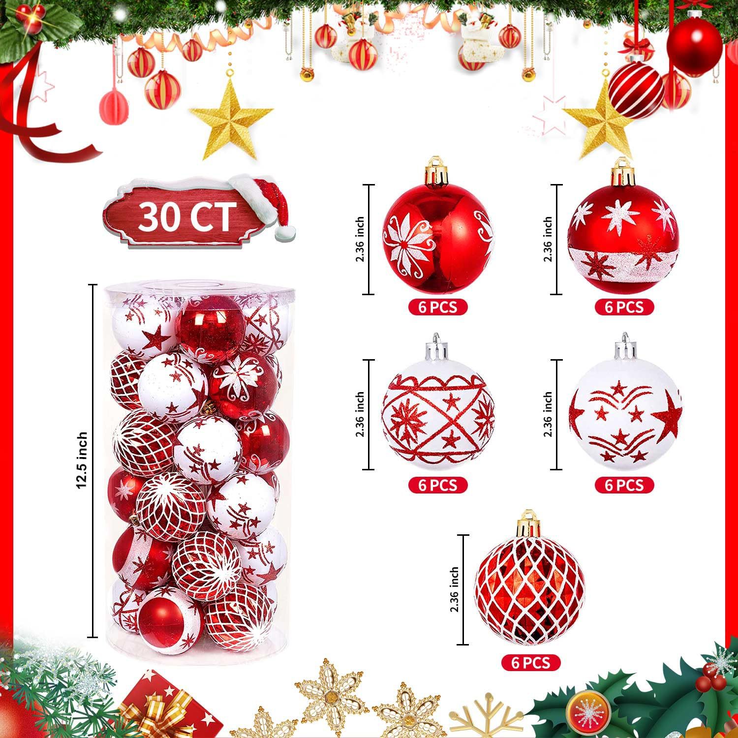 Navidad transfronteriza 6cm30PCS rojo y blanco pintado galvanizado bola de Navidad de plástico árbol de Navidad atmósfera festiva