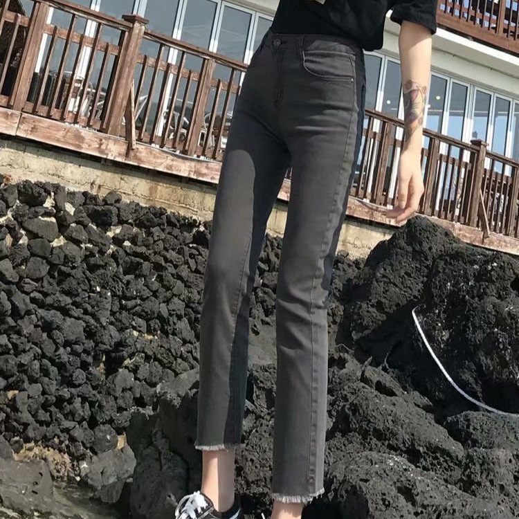 Black Straight-Leg Jeans for Women, 2026 Spring New Style, Mid-Waist, Slimming, Petite, Cropped Jeans