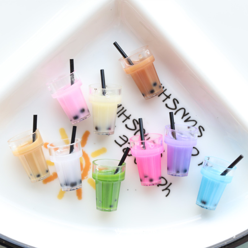Simulated Pearl Milk Tea Straw Cup Creative DIY Mobile Phone Chain Keychain Earrings Jewelry Accessories with Hanging Holes