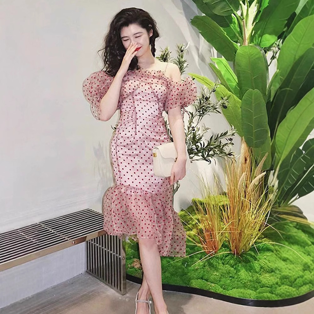 Váy maxi nữ thắt eo kiểu Pháp thiết kế ôm eo độc đáo — váy hồng