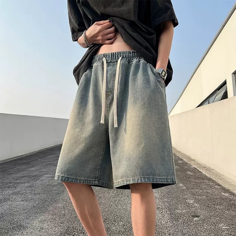 2026男款夏季新款潮流百搭直筒阔腿美式休闲水洗牛仔五分短裤男