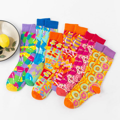 歐美風 熒光色街頭滑板襪 潮襪棉質中筒女襪 時尚男女襪子