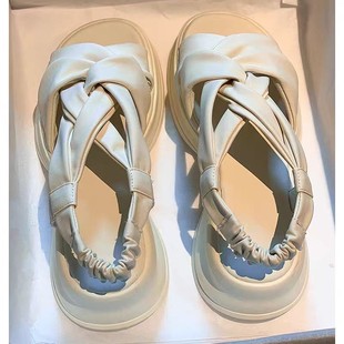 Summer Outer Wear 2025 New Thick-Soled High-Bottom Woven Non-Slip Comfortable Roman Shoes Cross-Strap Sandals for Women Trendy