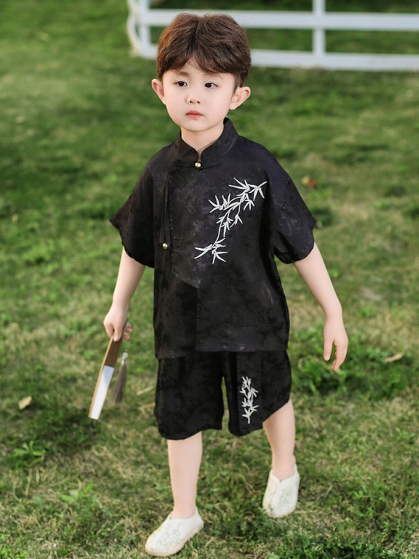 男の子の夏の漢服子供の古代スタイルの唐スーツ薄い 2025 新しい新しい中国風半袖ベビーパフォーマンススーツ|undefined
