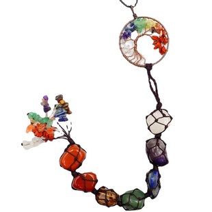 Natural Stone Life Tree Stone Car Hangers Colorful Life Tree Car Pendant Hand-woven Interior Jewelry