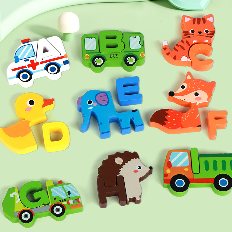 Niños animales de madera padres-hijos puzzle tridimensional puzzle puzzle infantil puzzle de madera infantil juguetes de iluminación de educación temprana