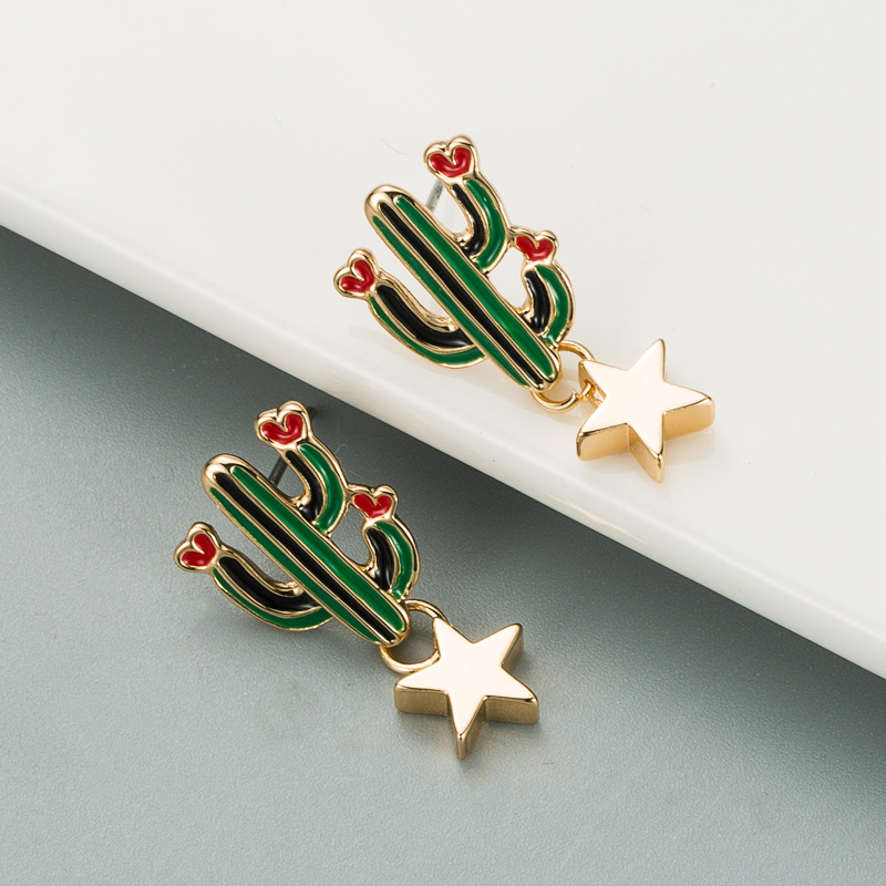 Pendientes Colgantes De Estrella De Aleación De Cactus De Moda display picture 2