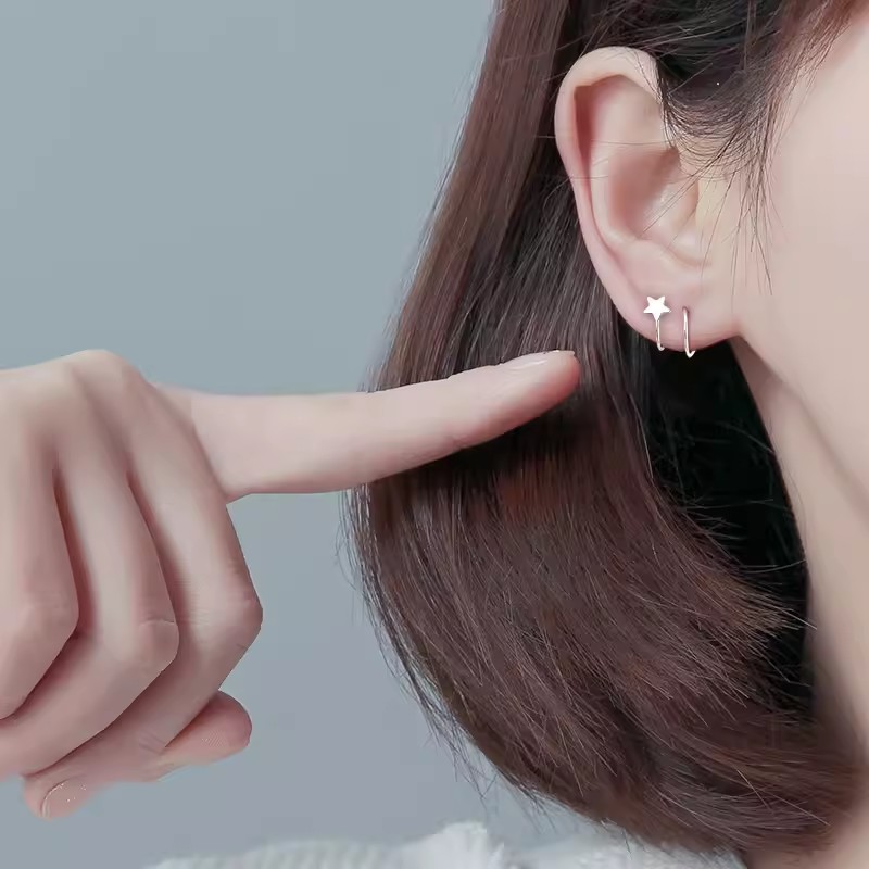 星星耳釘女韓版可愛百搭簡約氣質旋轉圈圈五角星波浪耳環女耳飾品