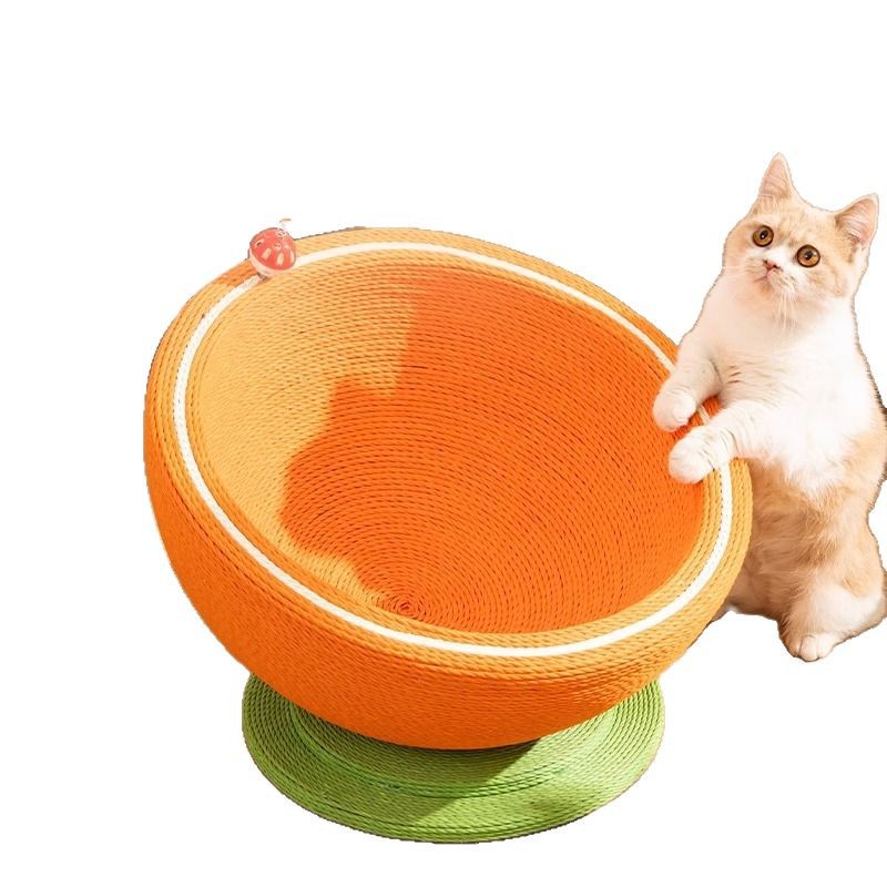 Großer, hochgewebter Sisal-Kratzbaum mit Ball und Mulde – robustes und kratzfestes Katzenspielzeug_voghion.com