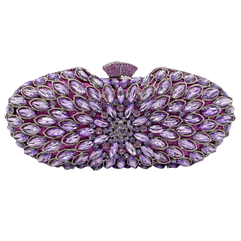 Túi clutch nữ đính kim cương hoa violet dự tiệc — Hoa violet