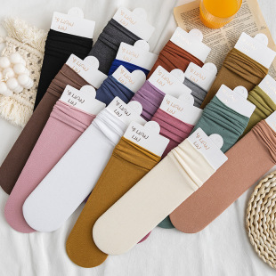 Oxygen cotton socks women's pile socks spring and autumn thin all-matching Japanese pure color Internet celebrity style outer wear South Korea mid-calf length socks for women