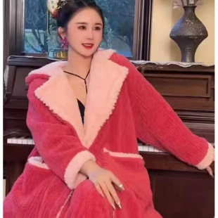 Winter new thick jacquard velvet robe cardigan retro casual two-piece suit a generation of hair