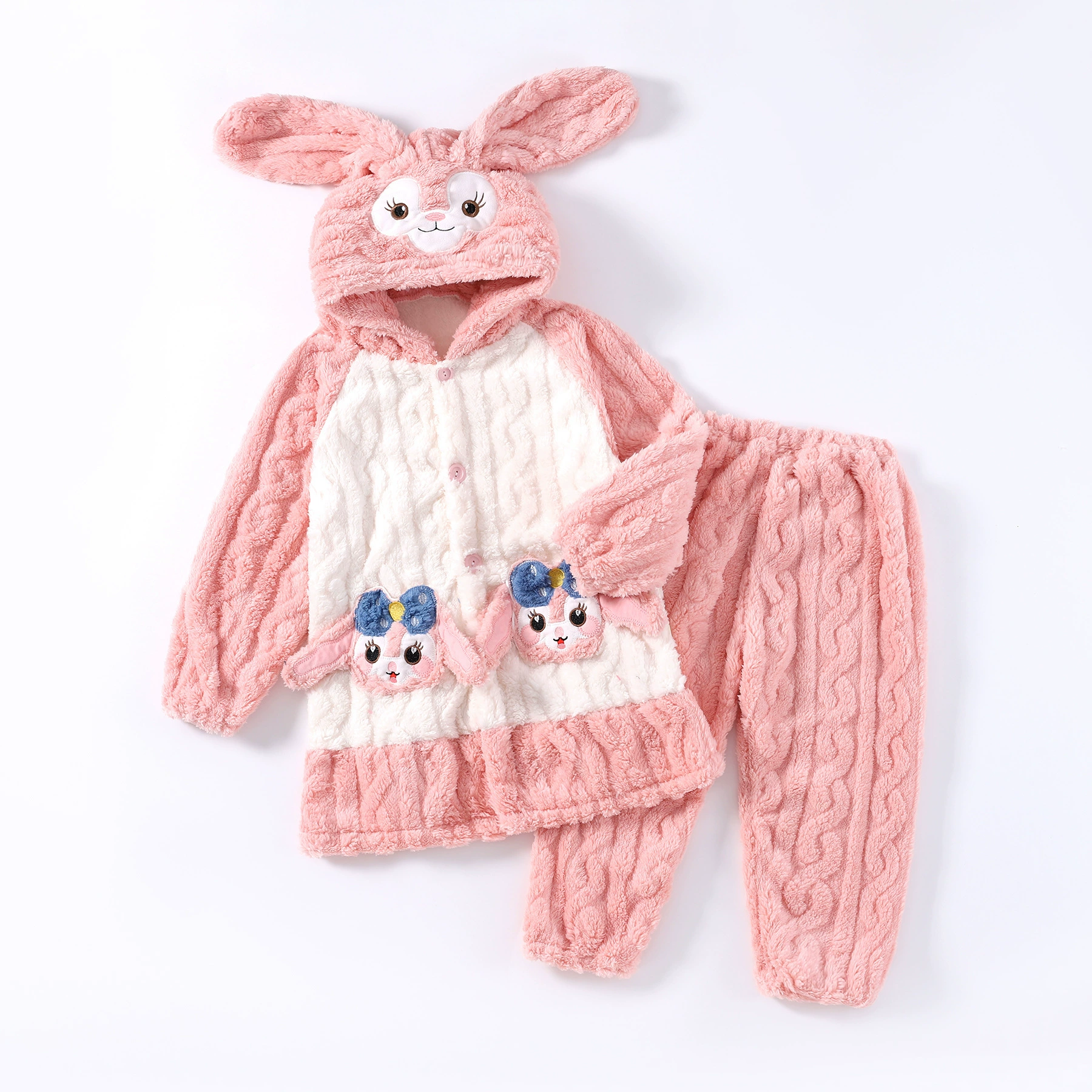 Девушка пижама девушка осенняя и зимняя сетка красная детская клубника медведь ребенок коралловый бархат зимняя домашняя одежда