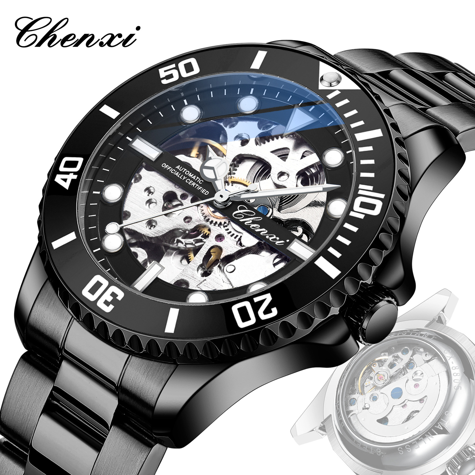 Dawn Brand Water Ghost Explosions Hollow Automatic Mechanical Watch Cross-border Fashion Waterproof Men's Watch Mechanical Watch