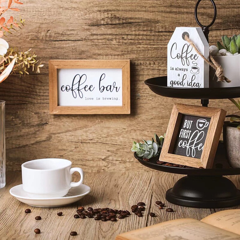 Cross Border 3 Piece Set Mini coffee bar Logo Farmhouse coffee bar Decorative Brand Home Tray Decorative Plaque