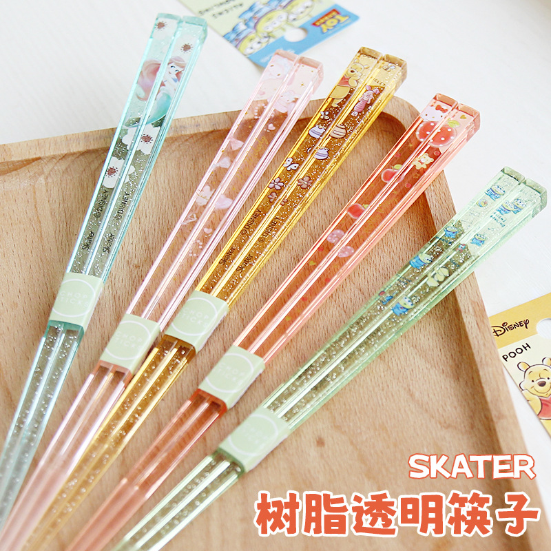 日本进口skater树脂筷21cm正品可爱卡通印花儿童家用餐具透明筷子