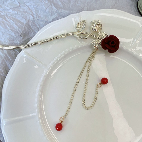  New French Rose Hairpin Ancient Style Exquisite Tassel Hairpin Style Retro Hanfu Bridal Headwear