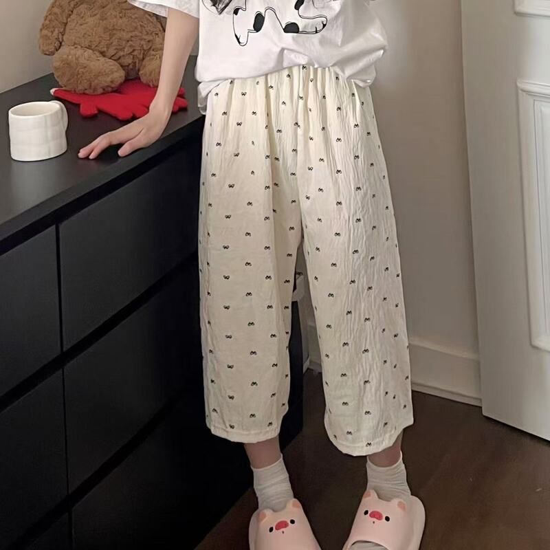 Cloud Cotton Pajama Pants Can Be Worn Outside, Three-Quarter Length Pants for Women, Summer, Spring and Autumn Style, Internet-Famous Loungewear, Thin Style for Home Leisure