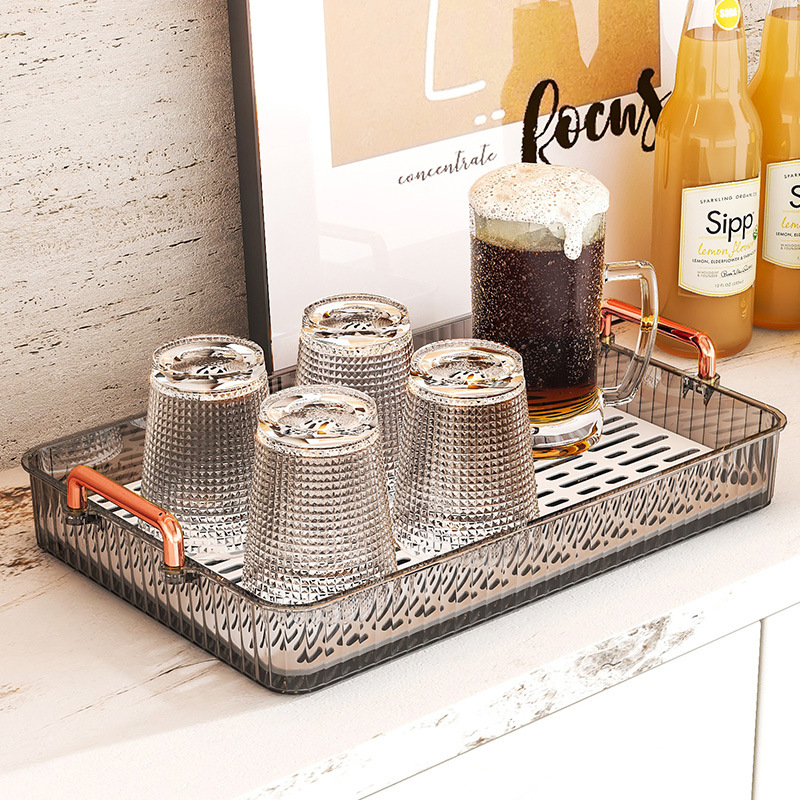 Bandeja de té hogar sala de estar mesa de té seca luz juego de té de lujo portavasos taza de té taza de agua rectangular bandeja de drenaje de doble capa
