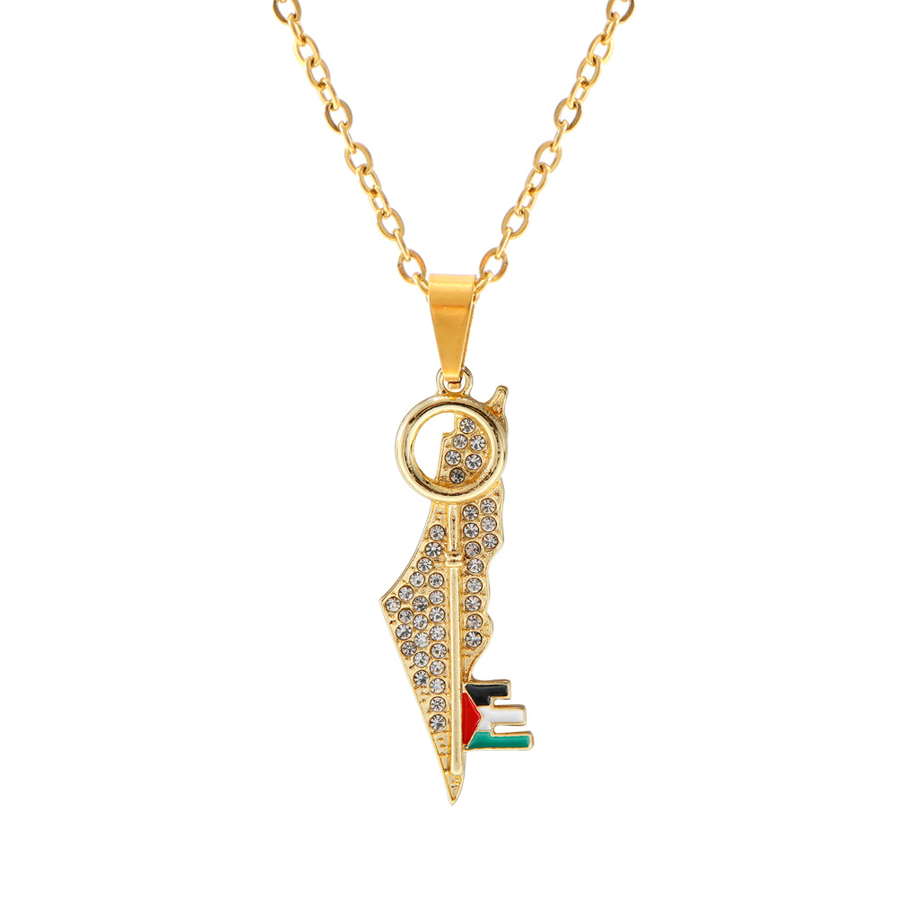 Catena in acciaio inossidabile di vendita calda, mappa araba, ciondolo chiave Kufia, collana palestinese_voghion.com