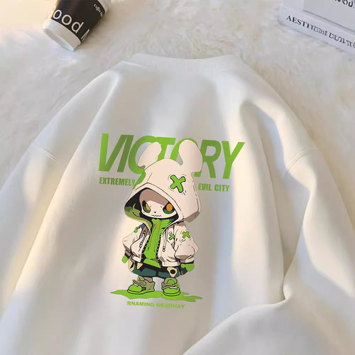 Mechanical doll print heavy-duty crew neck hoodie men's autumn/winter outerwear design sense niche trendy American-style top clothing