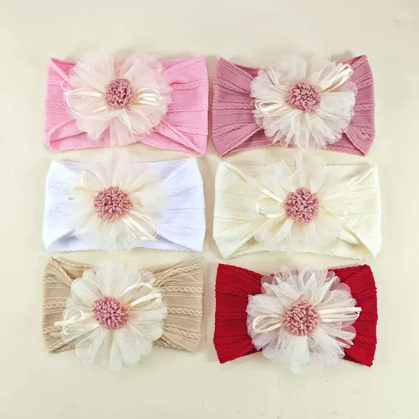 Cross-Border Children's Hair Accessories Baby Jacquard Nylon Hairband Mesh Flower Headband Baby Headwear Newborn Gift