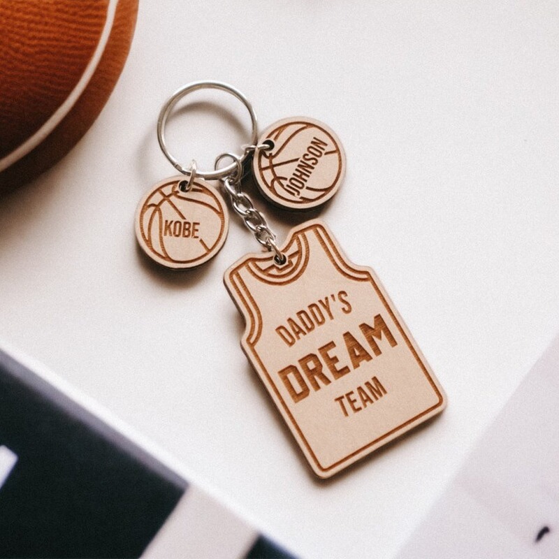 Etsy Father's Day Gift Dad's Dream Team Keychain Basketball Jersey Basketball Team Name Customization One Piece Customization