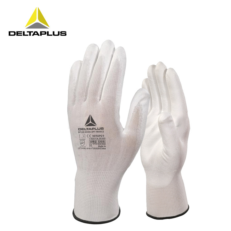 代尔塔201704劳保手套PU涂掌工地耐磨工业透气建筑防护工作手套