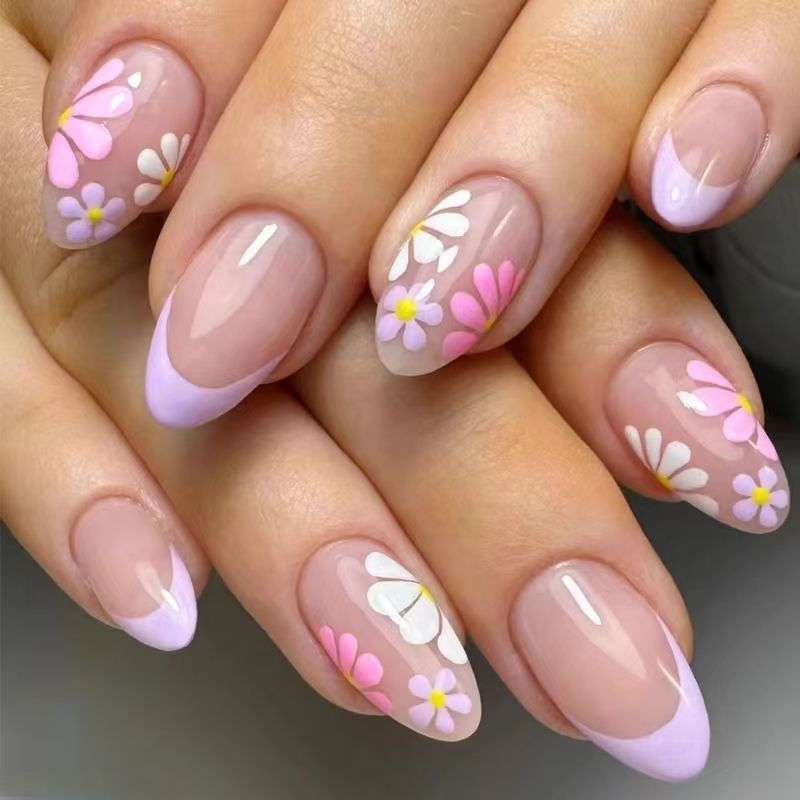 国境を越えた売れ筋モデル 24 ピース シンプル スイート 小さな生花 リボン フレンチ ロング ウェアラブル ネイル コレクション卸売|undefined