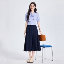 夏季蝴蝶结系带职业衬衫女短袖纯棉寸衣酒店前台餐饮服务员工作服