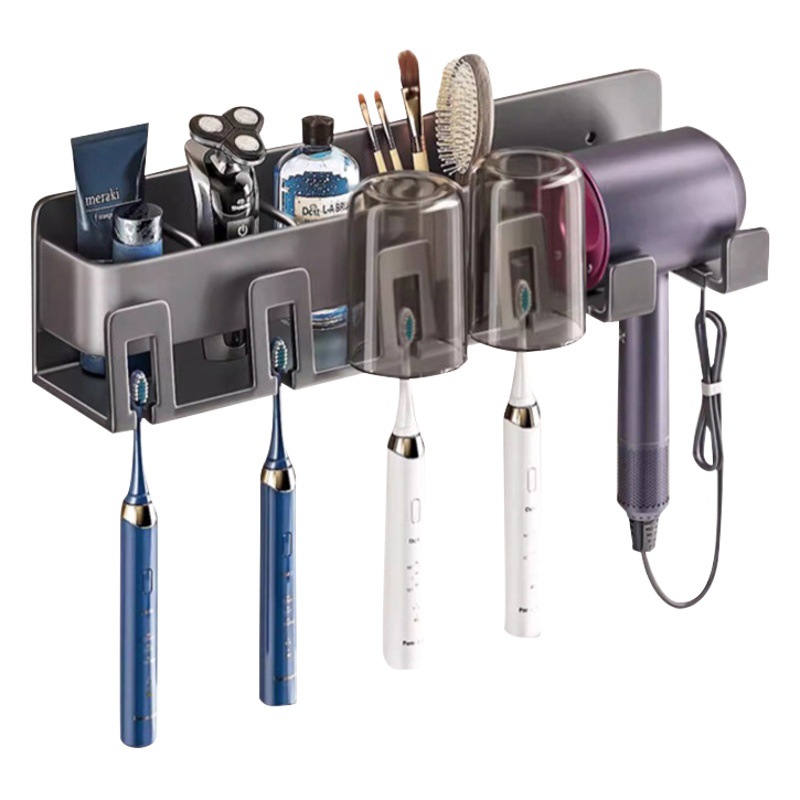 Cepillo de dientes eléctrico rack secador de pelo soporte baño pistola gris montado en la pared enjuague bucal titular de la taza de dientes Zhenhui