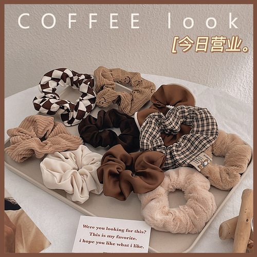 Autumn and winter plush large intestine ring cross-border European and American fat intestine head rope simple woolen hair ring bow rubber band hair accessories for women