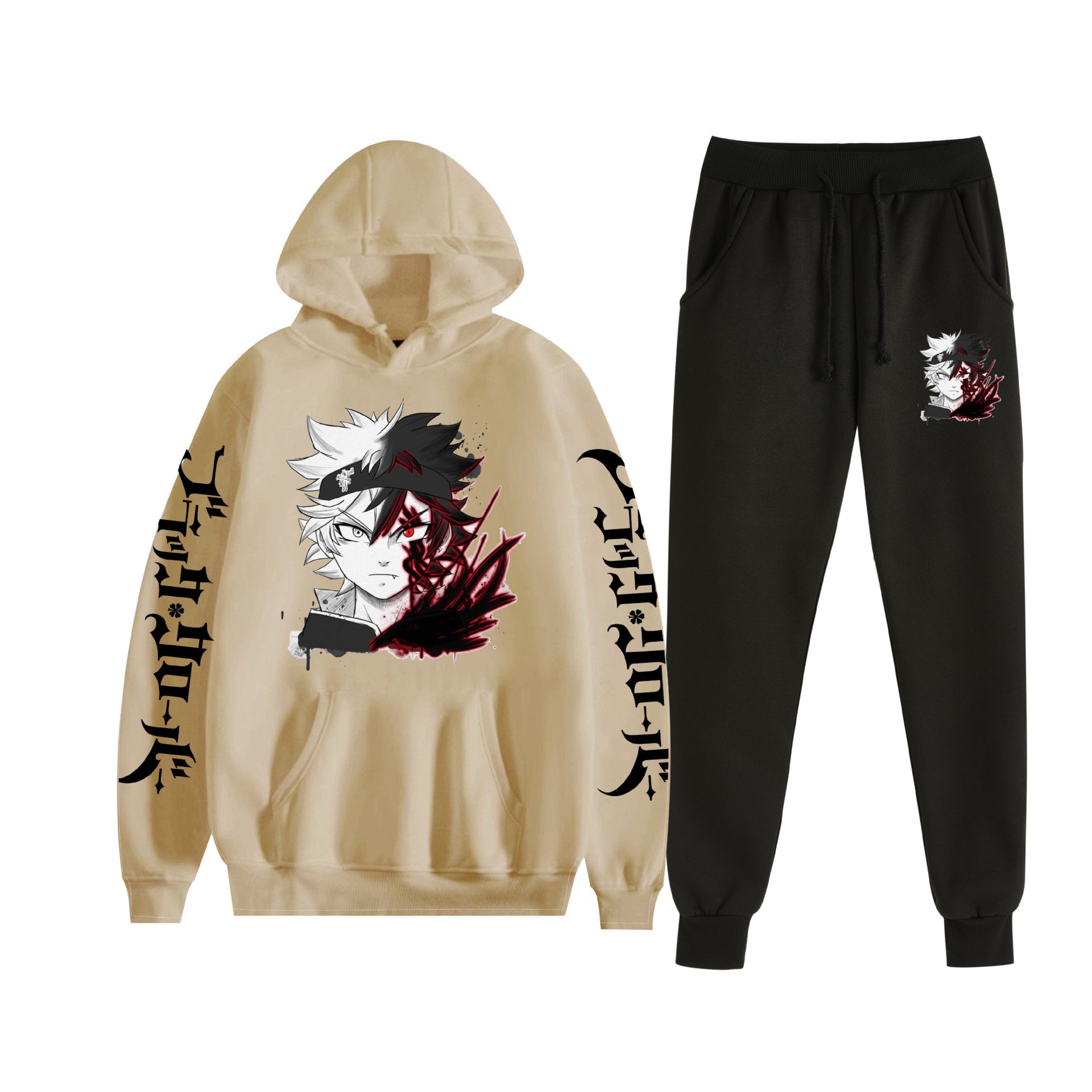 Comercio exterior nuevo estilo riman negro trébol de cuatro hojas Black Clover suéter con capucha corsés traje de dos piezas