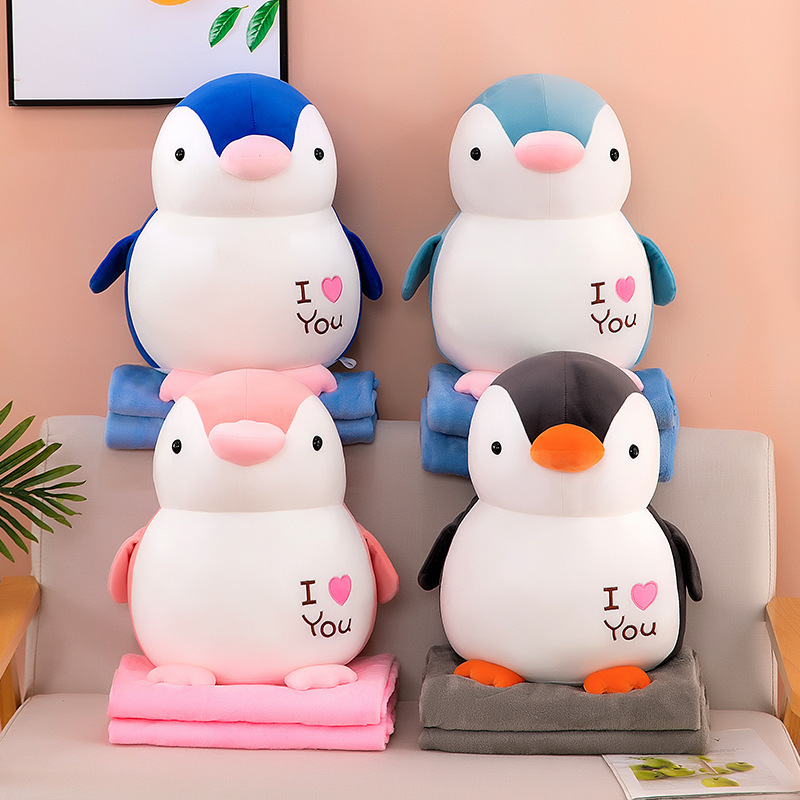 Cute Creative Penguin Plush Toy Office Cushion Rest Pillow Blanket Two-In-One Cartoon Air Conditioning Quilt