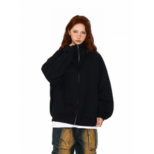 黑色美式连帽开衫春秋款卫衣2025新款情侣拉链宽松上衣早秋外套女