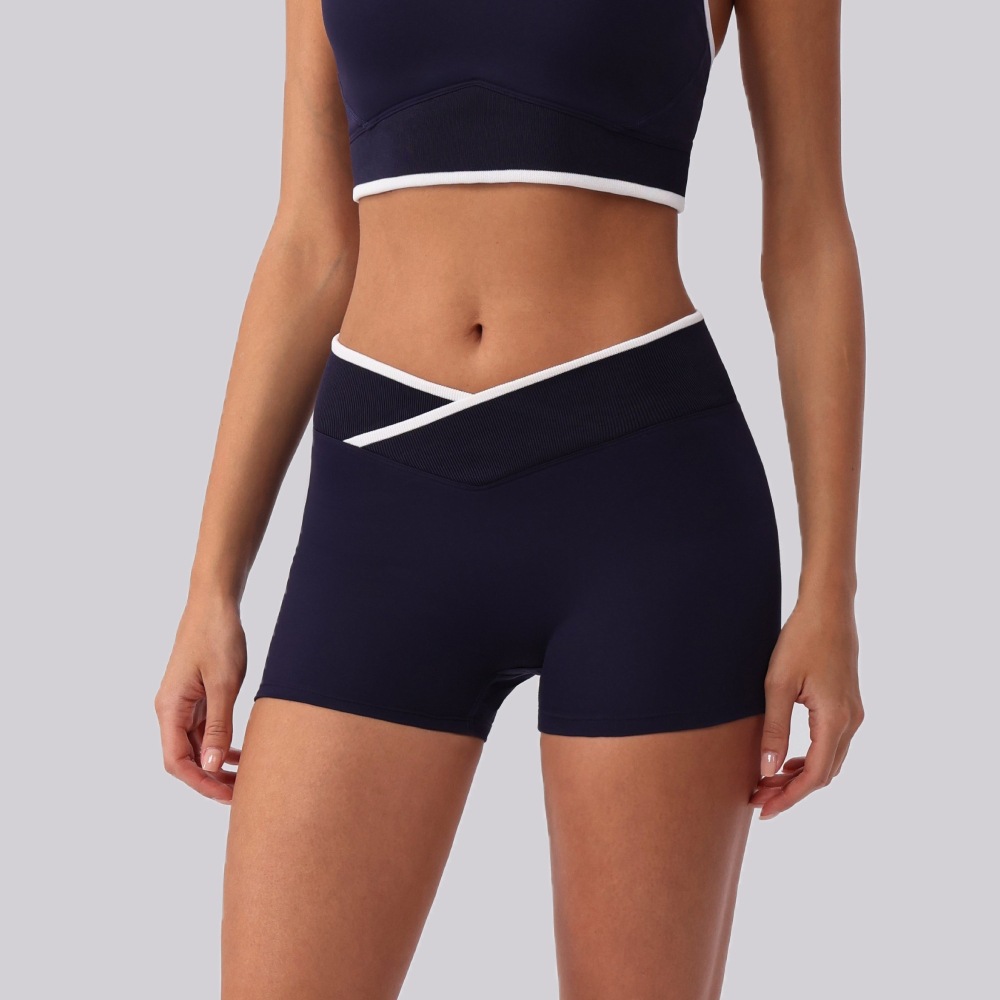 Nuevos cortos de yoga de cintura alta cruzada transfronteriza, desnudos apretados, pantalones deportivos de alta cadera para mujeres, pantalones de fitness