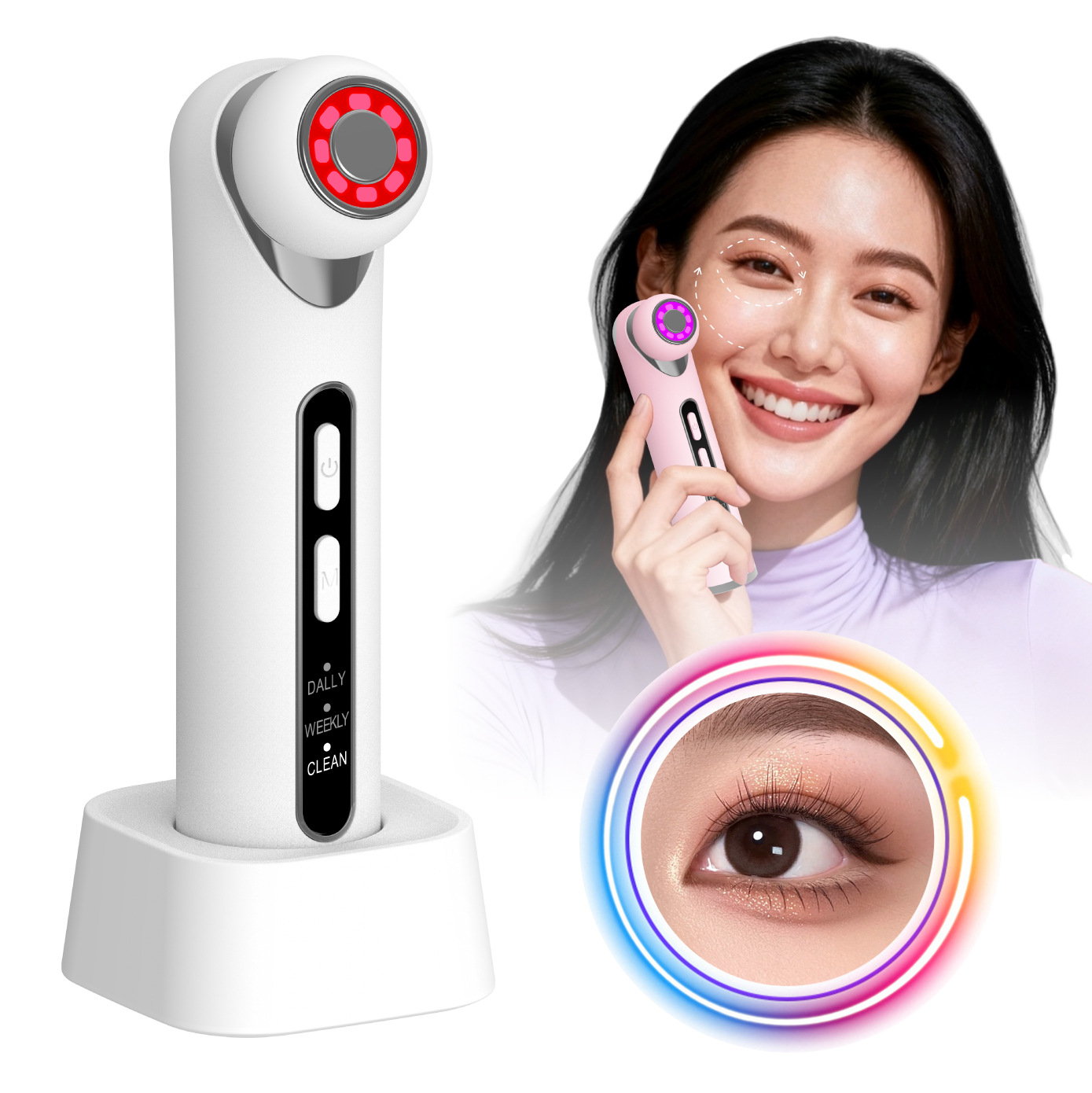 New Eye Beauty Device with Vibration, Colored Light Care, Heating, Micro-Current Eye Cream Introduction, Beauty Device for Home Use