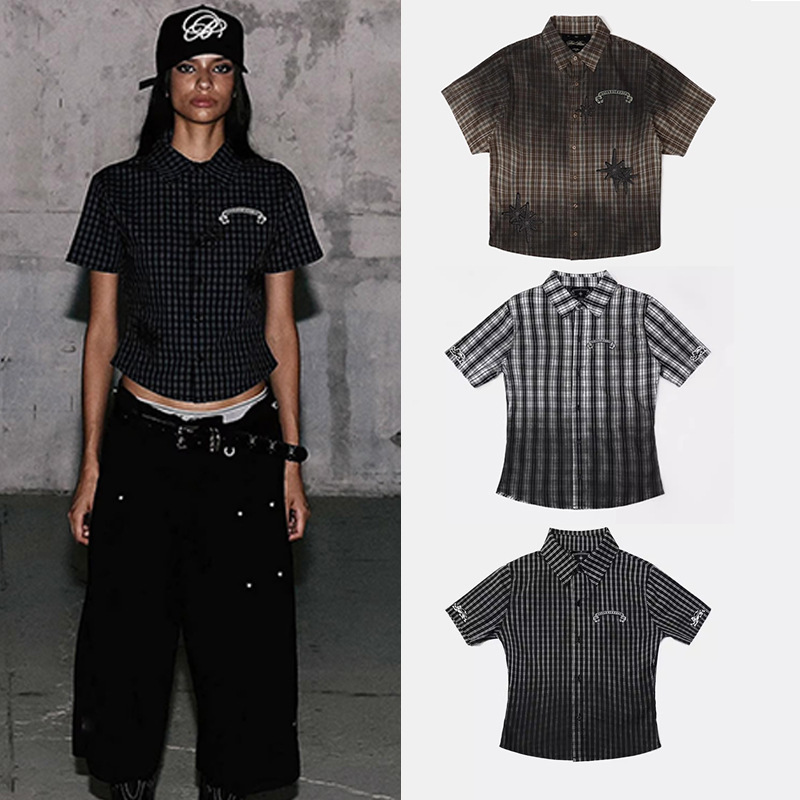 Badblood American Retro Preppy Style Loose Casual Tops for Men and Women Short-Sleeved Embroidered Printed Shirts Summer