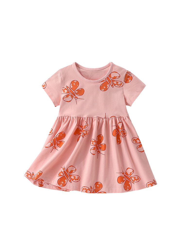 Malwee transfronterizo niñas de mangas cortas vestido de princesa de verano nuevo vestido de cuello redondo de niños europeos y medianos vestido de estilo occidental