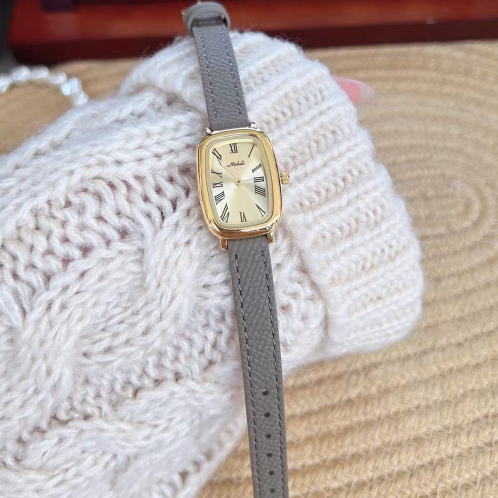 Mishali Damenuhr Cool Silbergrau Leicht Luxus Nische Damen Lederarmband Römische Ziffern 24037_voghion.com