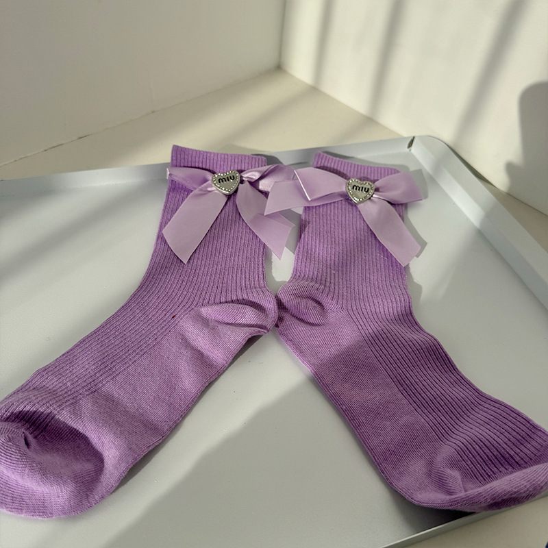 Women's Sweet Bow Knot Polyester Cotton Polyester Crew Socks A Pair display picture 5