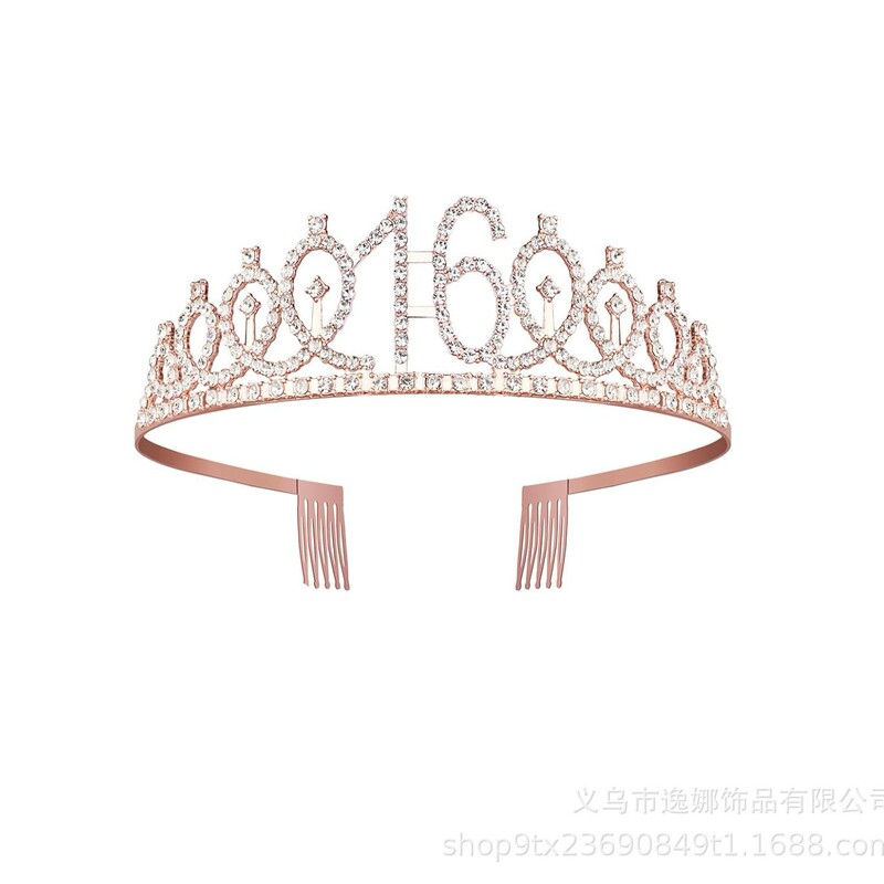 Party 13 16 18 21 30 40 50 years old digital birthday crown rhinestone non-slip cake ornaments hairband