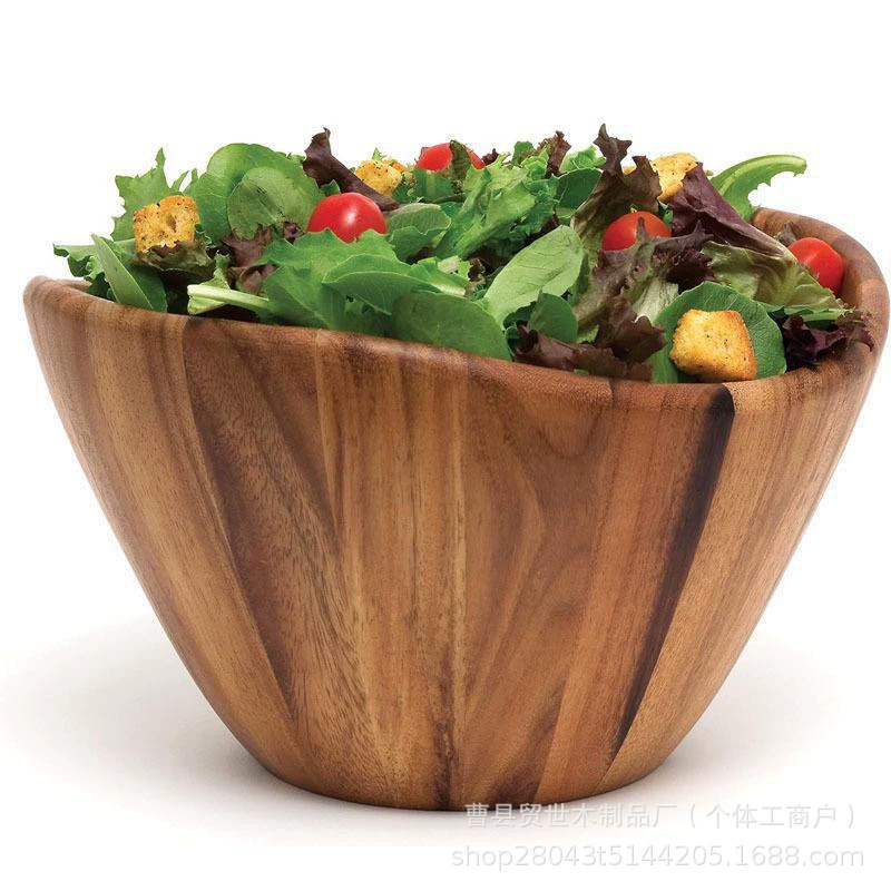 Деревянная салатница в форме слитка, салатница для фруктов, коммерческая салатница из дерева акации, большая салатница, рисовая миска