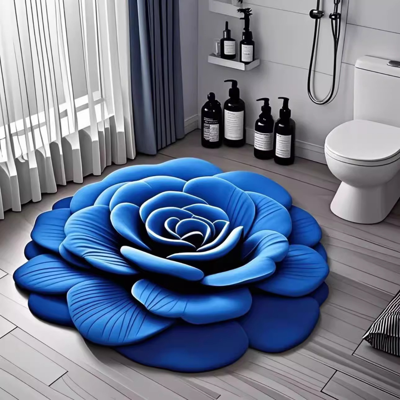 Cross-border 3D Visual Floor Crystal Velvet Foot Mat, Floral Non-slip Mat For Bathroom Doorway, Bedroom Carpet Wholesale_voghion.com
